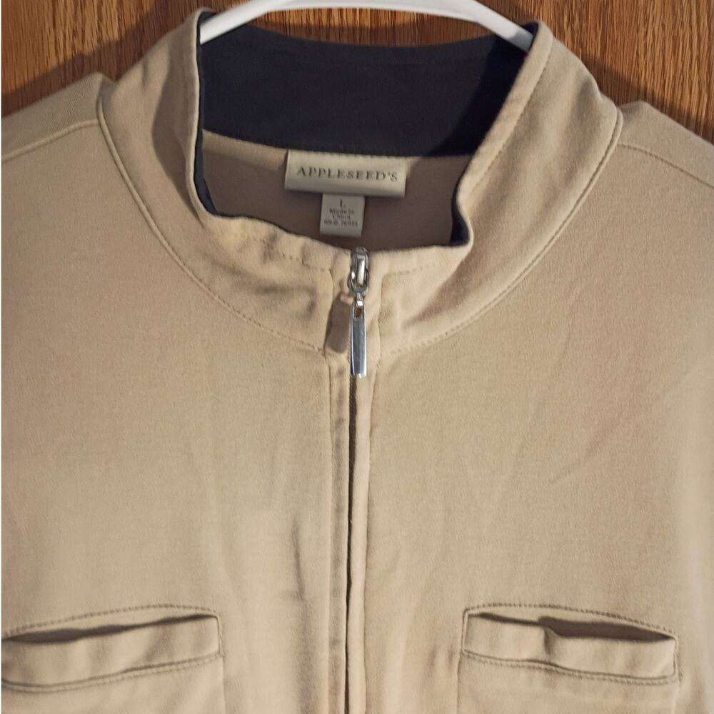 Appleseeds Cotton Lounge Set 2 Pc Zip Top Pants Pockets Comfort Wear L Neutral - Picture 8 of 13